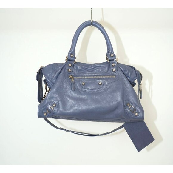 Balenciaga City Purple Blue Leather Handbag Women's - Picture 1 of 8